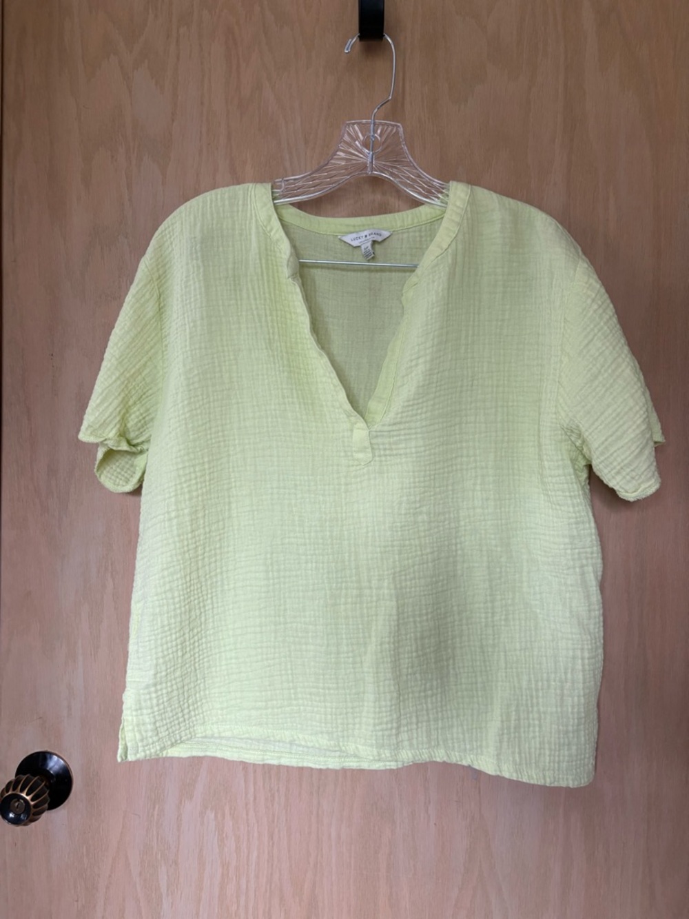 Lucky Brand Pale Yellow Gauze V-Neck Short Sleeve Blouse